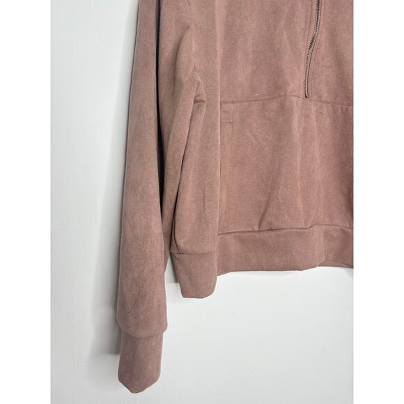 Tahari Faux Suede Half Zip Sweatshirt Size Medium Mauve Pullover - Picture 3 of 8